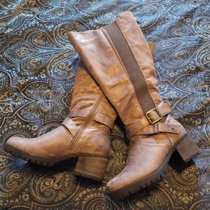 Taupe Faux Leather Lug Sole Knee-high Boots (WW)